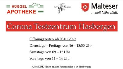 Testzeiten ab 03.01.2021