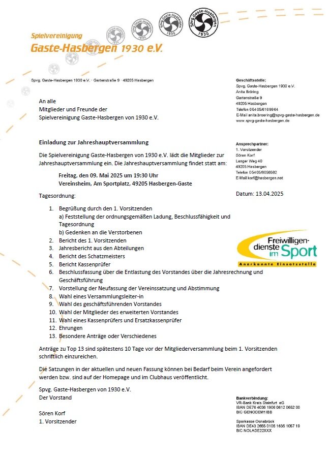 Einladung JHV 2025 SVGH